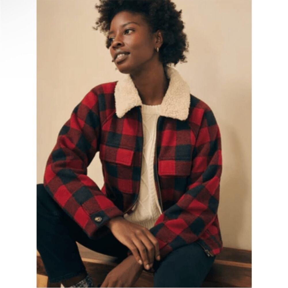 NWT New Faherty Legend High Pile Fleece Collar Crop Jacket Size M